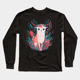 A deer in pastel colors surrounded by a flowery garden Long Sleeve T-Shirt